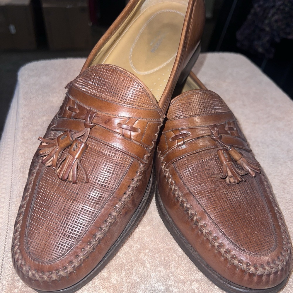 Nordstrom Leather Uppers & Lining New Man-made Sole 11/M Brown Slip On Italian
